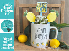 Load image into Gallery viewer, Lemon Mug Stick File SVG, Glowforge Tiered Tray, Tray Decor, Fruit, Spring, Summer Plant Topper, Lemonade, Gift, LuckyHeartDesignsCo