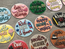Load image into Gallery viewer, Monthly Round Interchangeable Leaning Sign File SVG, Ladder, Holiday, Christmas, Spring Summer Halloween Fall Glowforge, LuckyHeartDesignsCo