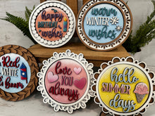 Load image into Gallery viewer, Monthly Round Interchangeable Leaning Sign File SVG, Ladder, Holiday, Christmas, Spring Summer Halloween Fall Glowforge, LuckyHeartDesignsCo