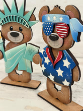 Load image into Gallery viewer, Bear July Fourth Standing File SVG, Glowforge, Summer, America, Flag, Statue of Liberty, Firework, USA, Tiered Tray LuckyHeartDesignsCo