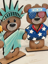 Load image into Gallery viewer, Bear July Fourth Standing File SVG, Glowforge, Summer, America, Flag, Statue of Liberty, Firework, USA, Tiered Tray LuckyHeartDesignsCo