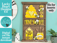 Load image into Gallery viewer, Bee Wall Collage Shelf Holder Interchangeable Sign File, Glowforge, Honey, Bumble, Summer, Spring Standing, LuckyHeartDesignsCo