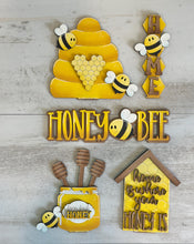 Load image into Gallery viewer, Bee Wall Collage Shelf Holder Interchangeable Sign File, Glowforge, Honey, Bumble, Summer, Spring Standing, LuckyHeartDesignsCo