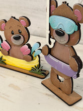 Load image into Gallery viewer, Bear Summer Beach Standing Sign File SVG, Glowforge, Sand Castle, Pool, Glasses, Tiered Tray LuckyHeartDesignsCo