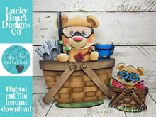 Load image into Gallery viewer, Bear Summer Flower Basket Interchangeable File SVG, Original and TINY, Beach, Pool, Watermelon, Tiered Tray, Glowforge, LuckyHeartDesignsCo