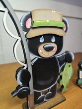 Load image into Gallery viewer, Bear Camping Standing Sign File SVG, Glowforge, Summer, S'mores, Campfire, Fishing, Woodland, Tiered Tray LuckyHeartDesignsCo
