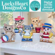 Load image into Gallery viewer, Cat Summer Beach Standing Set File SVG, Pet, Swimming, Pool, Ice Cream, Seagull, Tiered Tray Glowforge, LuckyHeartDesignsCo