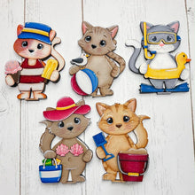 Load image into Gallery viewer, Cat Summer Beach Standing Set File SVG, Pet, Swimming, Pool, Ice Cream, Seagull, Tiered Tray Glowforge, LuckyHeartDesignsCo