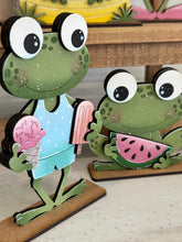 Load image into Gallery viewer, Summer Frog Standing File SVG, Glowforge, Swim, Pool, Beach, Watermelon, Ice cream, Sandcastle, Tiered Tray LuckyHeartDesignsCo