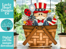 Load image into Gallery viewer, Uncle Sam Flower Basket Interchangeable File SVG, Fourth, America, USA, Summer, Fireworks Tiered Tray, Glowforge, LuckyHeartDesignsCo