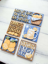 Load image into Gallery viewer, Lemon Summer Interchangeable Leaning Sign File SVG, Glowforge Tiered Tray, Fruit, Lemonade, LuckyHeartDesignsCo