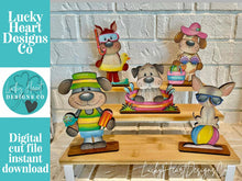 Load image into Gallery viewer, Dog Summer Standing File SVG, Ice Cream, Swimming, Pool, Beach, Scubba, Glasses, Cute, Pet, Farm Tiered Tray Glowforge, LuckyHeartDesignsCo
