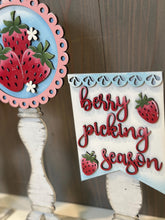 Load image into Gallery viewer, Strawberry Pedestal Spindle Slide On Seasonal Set Interchangeable File SVG, Summer, Fruit Home Sign, Decor Glowforge, LuckyHeartDesignsCo
