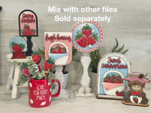 Load image into Gallery viewer, Strawberry Pedestal Spindle Slide On Seasonal Set Interchangeable File SVG, Summer, Fruit Home Sign, Decor Glowforge, LuckyHeartDesignsCo