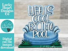 Load image into Gallery viewer, Pool Summer Shelf Sitter Sign File SVG, Summer, Seagull, Sandcastle, Beach, Tiered Tray Glowforge, LuckyHeartDesignsCo