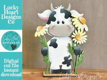 Load image into Gallery viewer, Dairy Cow Daisy Standing File SVG, Glowforge, Summer, Daisies, Flower, Farm, Tiered Tray LuckyHeartDesignsCo