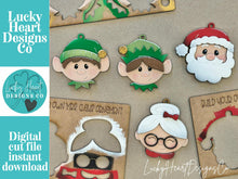 Load image into Gallery viewer, Santa and Friends Pop Out Christmas Ornament Craft Bundle File SVG, Mrs. Claus, Elf, Elves, Kids Craft, Glowforge, LuckyHeartDesignsCo