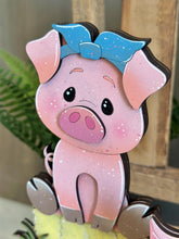 Load image into Gallery viewer, Pig Standing File SVG, Glowforge, Farm, Overalls, Daisy, Daisies, Mud, Tiered Tray LuckyHeartDesignsCo