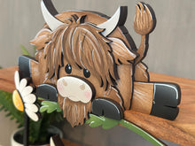 Load image into Gallery viewer, Highland Shelf Hanging Sitter File SVG, Ledge, Cow, Daisy, Flower, Spring Farm, Hanger, Tiered Tray Glowforge LuckyHeartDesignsCo