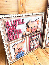 Load image into Gallery viewer, Pig Farm Interchangeable Leaning Sign File SVG, Tiered Tray Glowforge, LuckyHeartDesignsCo