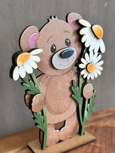 Load image into Gallery viewer, Bear Daisy Spring Standing Sign File SVG, Glowforge, Daisies, Woodland Flower, Floral, Summer Tiered Tray LuckyHeartDesignsCo