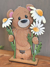 Load image into Gallery viewer, Bear Daisy Spring Standing Sign File SVG, Glowforge, Daisies, Woodland Flower, Floral, Summer Tiered Tray LuckyHeartDesignsCo