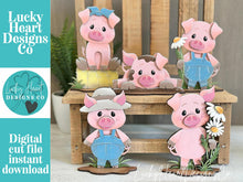 Load image into Gallery viewer, Pig Standing File SVG, Glowforge, Farm, Overalls, Daisy, Daisies, Mud, Tiered Tray LuckyHeartDesignsCo
