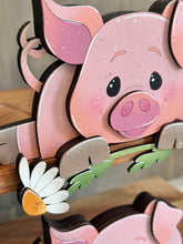 Load image into Gallery viewer, Pig Shelf Hanging Sitter File SVG, Ledge, Cow, Daisy, Flower, Spring Farm, Hanger, Tiered Tray Glowforge LuckyHeartDesignsCo