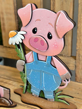 Load image into Gallery viewer, Pig Standing File SVG, Glowforge, Farm, Overalls, Daisy, Daisies, Mud, Tiered Tray LuckyHeartDesignsCo