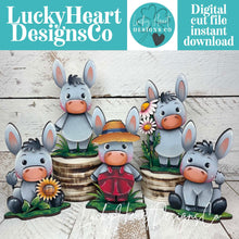 Load image into Gallery viewer, Donkey Farm Standing File SVG, Glowforge, Horse, Overalls, Daisy, Daisies, Mud, Tiered Tray LuckyHeartDesignsCo