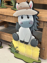 Load image into Gallery viewer, Horse Farm Standing File SVG, Glowforge, Overalls, Daisy, Daisies, Mud, Tiered Tray LuckyHeartDesignsCo