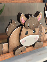 Load image into Gallery viewer, Horse Shelf Hanging Sitter File SVG, Ledge, Cow, Apple, Basket, Spring Farm, Hanger, Tiered Tray Glowforge LuckyHeartDesignsCo