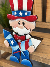 Load image into Gallery viewer, Uncle Sam Shelf Hanging Sitter File SVG, Ledge, July Fourth, America, USA, Fireworks, Hanger, Tiered Tray Glowforge LuckyHeartDesignsCo