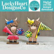 Load image into Gallery viewer, Cheerleading Standing File SVG, Glowforge, Cow, Summer, Fall, Soccer, Baseball, Sports, Team, Farm, Tiered Tray LuckyHeartDesignsCo