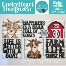 Load image into Gallery viewer, Goat Interchangeable Leaning Sign File SVG, Tiered Tray Glowforge, Barn, Farm, LuckyHeartDesignsCo