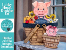 Load image into Gallery viewer, Pig Farm Flower Basket Interchangeable File SVG, TINY Sunflower, Daisy, Pumpkin, Summer Fall Tiered Tray Glowforge, LuckyHeartDesignsCo