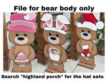 Load image into Gallery viewer, Bear Porch Interchangeable Hats File SVG, Seasonal, Christmas, Valentine, Holiday, Farm, Halloween, Fall, Glowforge, LuckyHeartDesignsCo