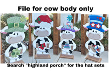 Load image into Gallery viewer, Dairy Cow Porch Interchangeable Hats File SVG, Seasonal, Christmas, Valentine, Holiday, Farm, Halloween Fall, Glowforge, LuckyHeartDesignsCo
