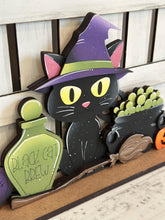 Load image into Gallery viewer, Black Cat Halloween Holiday Door Sign Interchangeable File, SVG Cauldron, Witch, Spooky, Potion, Spider, Seasonal, Home, Welcome, glowforge