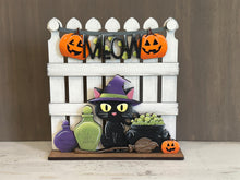 Load image into Gallery viewer, Black Cat Halloween Holiday Door Sign Interchangeable File, SVG Cauldron, Witch, Spooky, Potion, Spider, Seasonal, Home, Welcome, glowforge