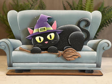 Load image into Gallery viewer, Black Cat Shelf Hanging File SVG, Hanger, Kitten, Witch, Halloween, Broom, Candy, Trick or Treat Mantle decor, glowforge LuckyHeartDesignsCo