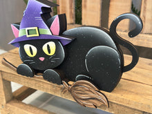 Load image into Gallery viewer, Black Cat Shelf Hanging File SVG, Hanger, Kitten, Witch, Halloween, Broom, Candy, Trick or Treat Mantle decor, glowforge LuckyHeartDesignsCo