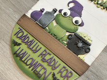 Load image into Gallery viewer, Frog Witch Halloween Holiday Door Sign Interchangeable File, SVG Cauldron, Spooky, Potion, Spider, Seasonal, Home, Welcome, glowforge