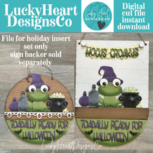 Load image into Gallery viewer, Frog Witch Halloween Holiday Door Sign Interchangeable File, SVG Cauldron, Spooky, Potion, Spider, Seasonal, Home, Welcome, glowforge