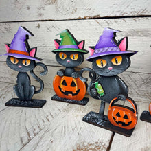 Load image into Gallery viewer, Halloween Cat Standing File SVG, Witch, Jack-o-lantern, Boo, Witch, Trick Or Treat Tiered Tray Glowforge, LuckyHeartDesignsCo