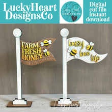 Load image into Gallery viewer, Bee Honey Flag Interchangeable File SVG, Summer, Spring, Bumble, Gnome, Highland, Seasonal, Holiday, Glowforge, LuckyHeartDesignsCo