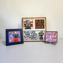 Load image into Gallery viewer, Black Cat Candy Interchangeable Leaning Sign File SVG, Glowforge Tiered Tray, Witch, Halloween, Boo, Trick or Treat, LuckyHeartDesignsCo