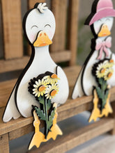 Load image into Gallery viewer, Goose Shelf Hanging Sitter File SVG, Ledge, Daisy, Duck, Flower, Spring Farm, Hanger, Tiered Tray Glowforge LuckyHeartDesignsCo
