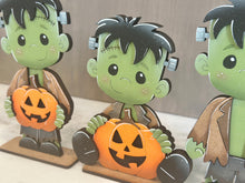 Load image into Gallery viewer, Cute Frankenstein Standing File SVG, Witch, Jack-o-lantern, Monster, Trick Or Treat Tiered Tray Glowforge, LuckyHeartDesignsCo