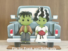 Load image into Gallery viewer, Frankenstein and Bride Shelf Hanging File SVG, Ledge, Halloween, Skull, Jack-o-lantern, Hanger, Tiered Tray Glowforge LuckyHeartDesignsCo